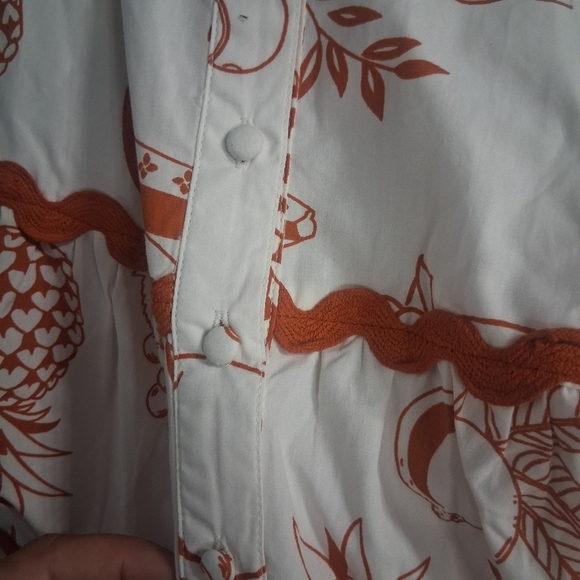 Meadow Rhodes Ric Rac Fruit Print Dress Small 100% Cotton Midi Tropical Modest - Picture 5 of 7